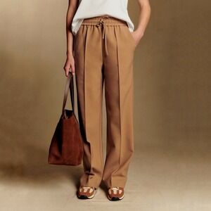 Sezane | Bruce Trousers Camel Wide Straight Leg Drawstring Elastic Waist Size 36